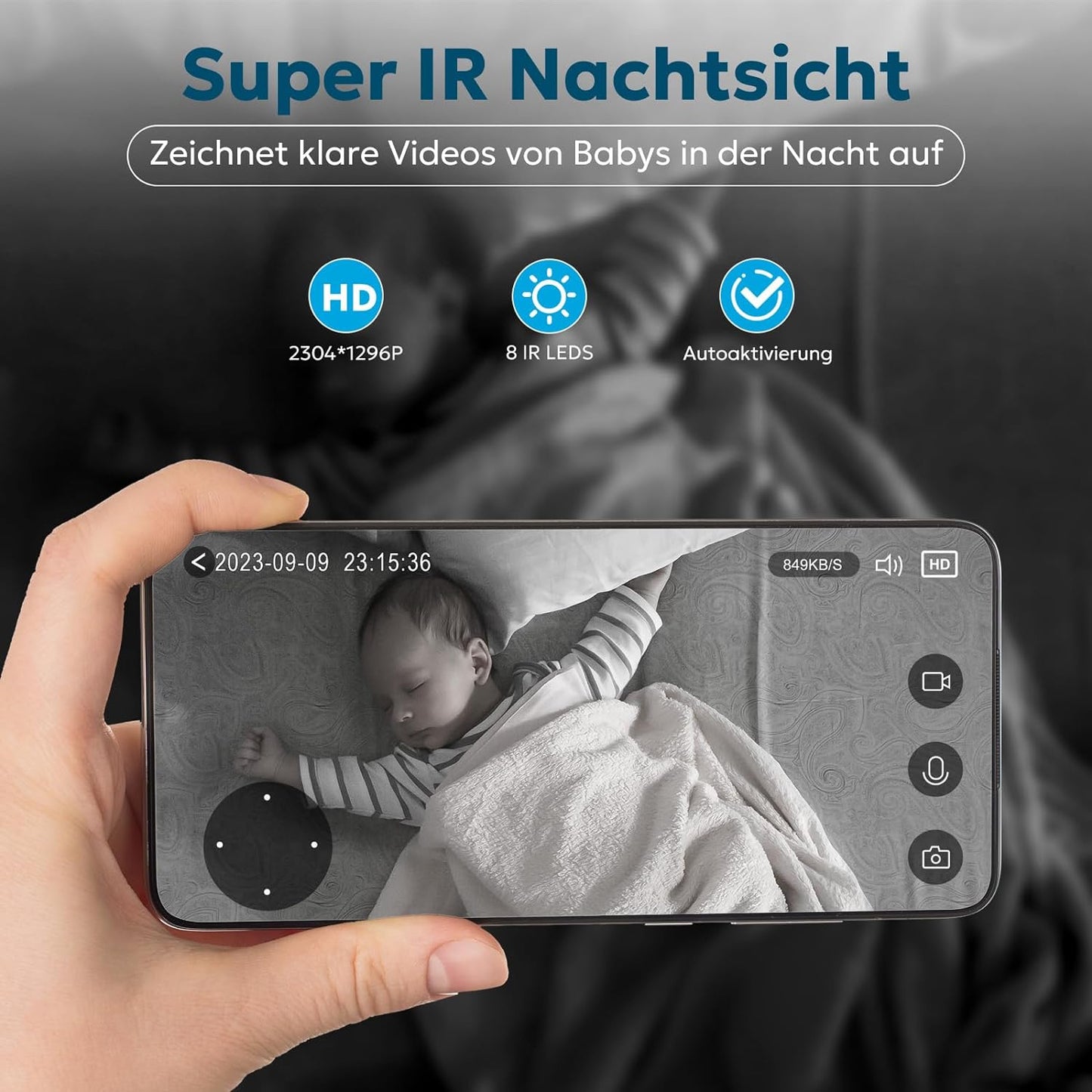 Überwachungskamera, 1 Stück-2.4Ghz ; Weiss