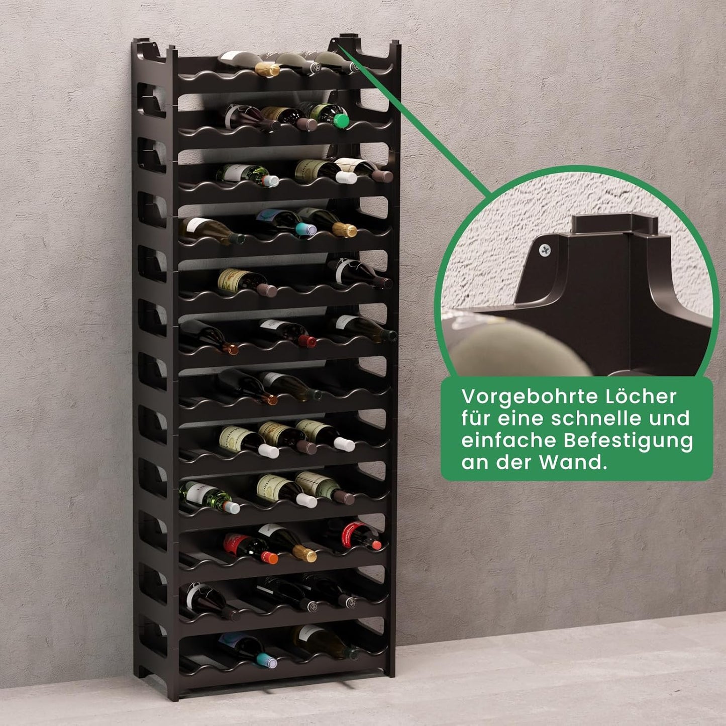 Stapelbares Weinregal für 72 Flaschen, Schwarz 72 Flaschen