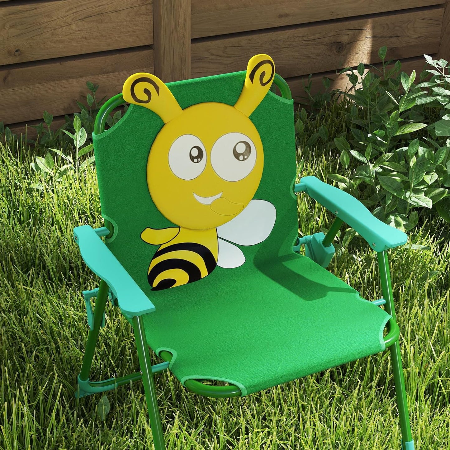 Kindersitzgruppe mit Tisch und Klappstühlen, Dunkelgrün-bienenmuster
