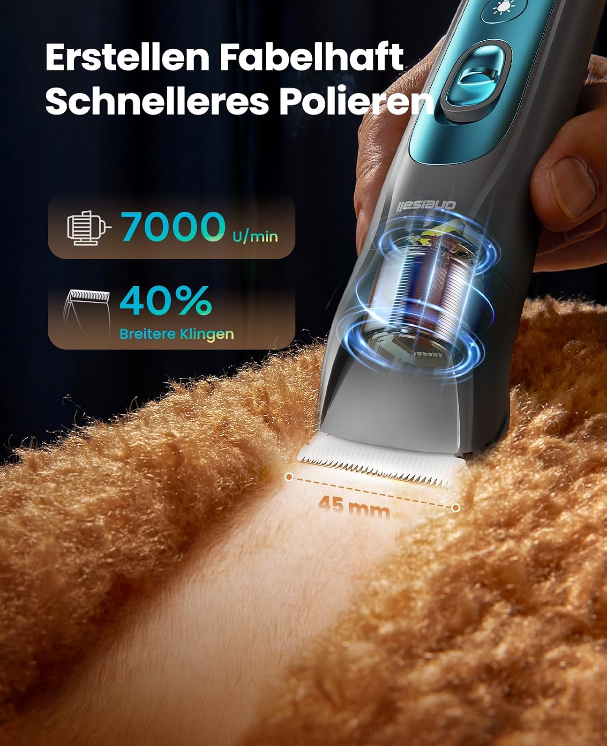 Schermaschine mit LED-Licht für Haustiere, Blau, 4-in-1