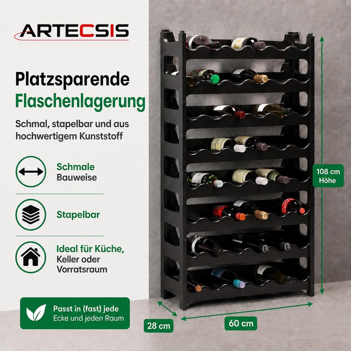 Weinregal für 48 Flaschen, Schwarz 48 Flaschen