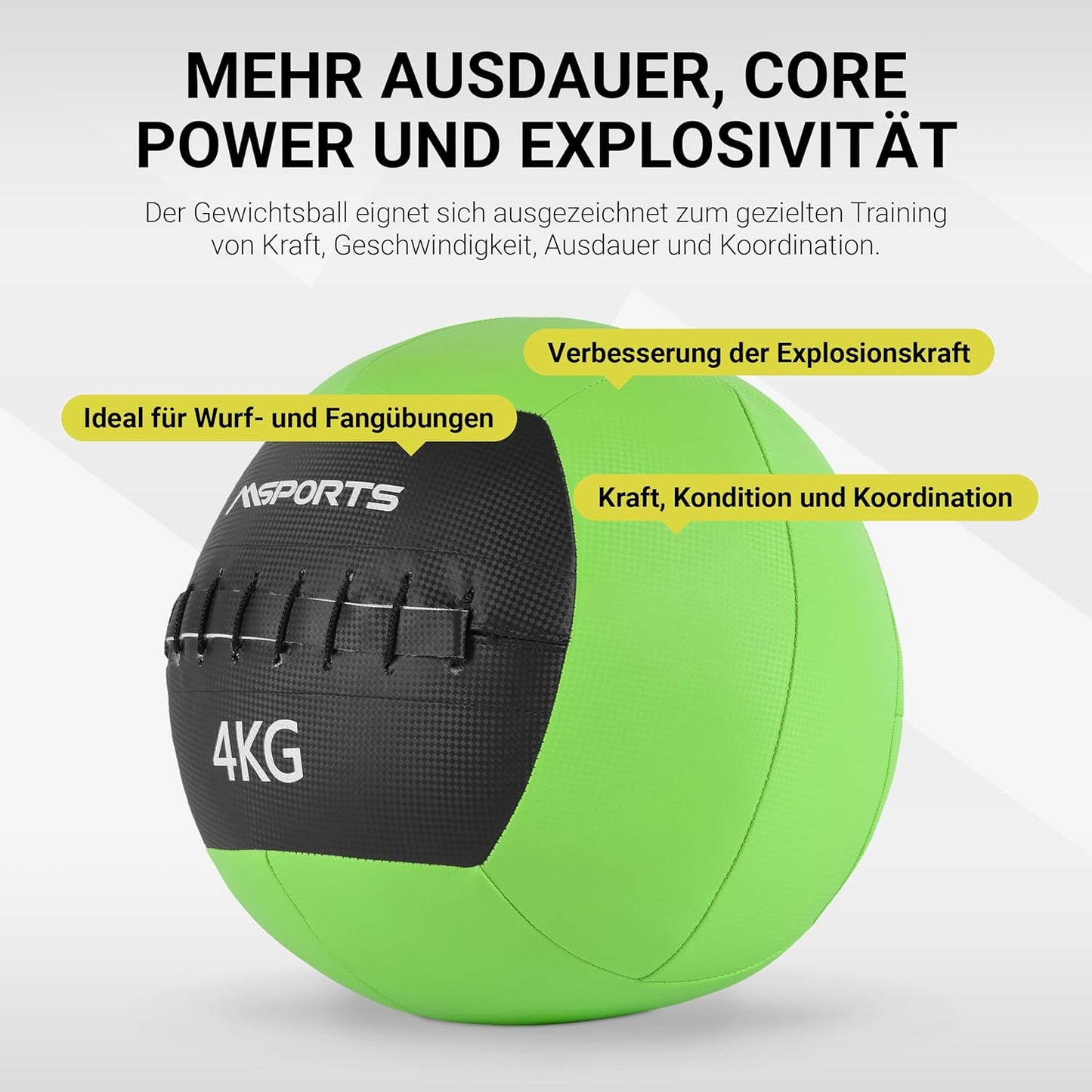 Wall-Ball Medizinball, 4 kg - Grün