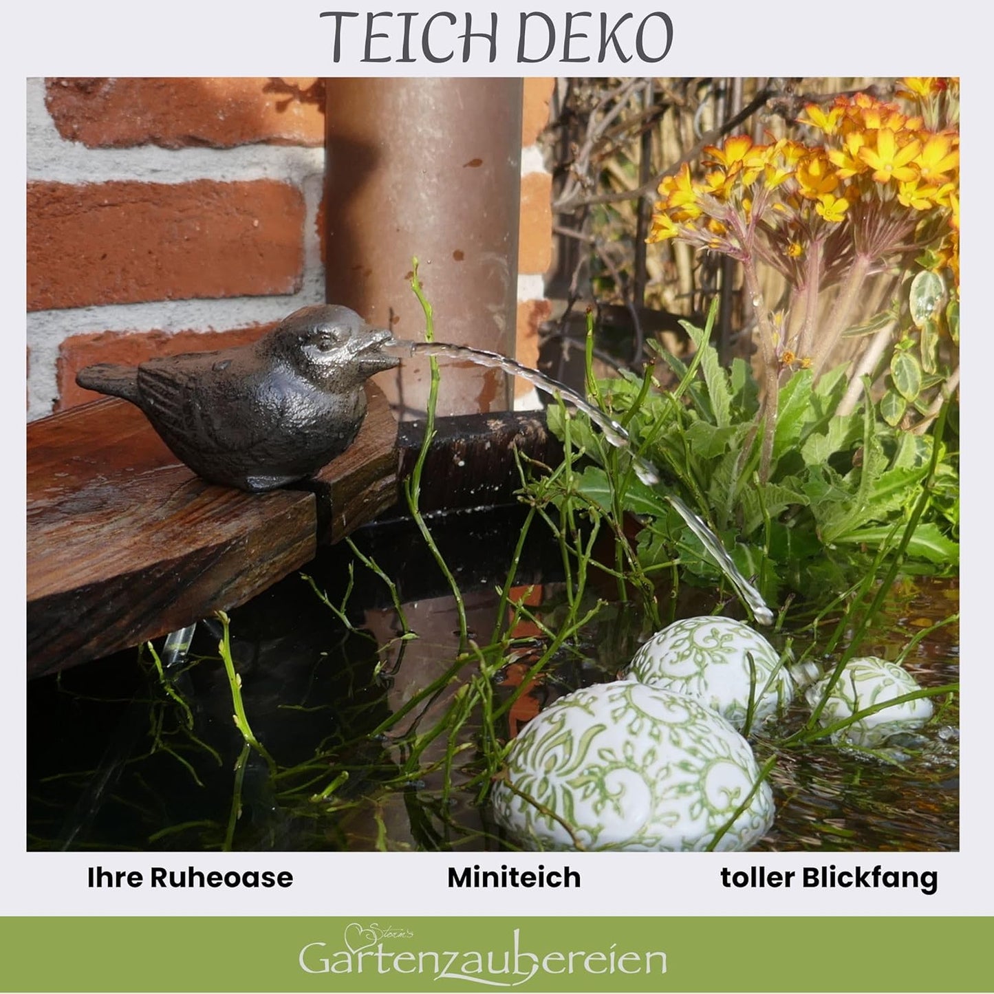 Wasserspeier Spatz mit Pumpe für Miniteich Deko