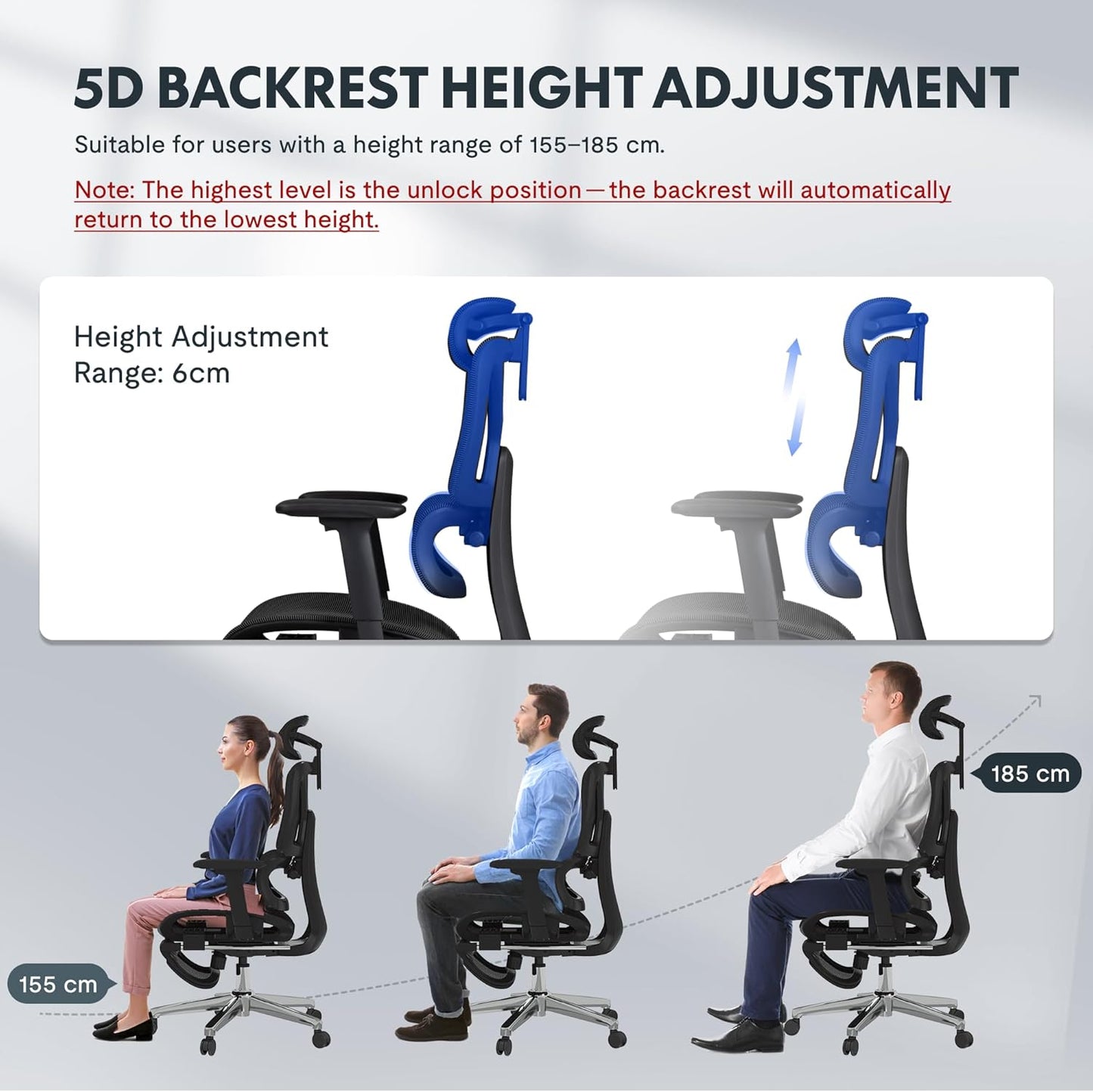 Ergonomischer Bürostuhl mit Fussstütze und 3D-Funktionen, Grau(mit Fussstütze) Lite