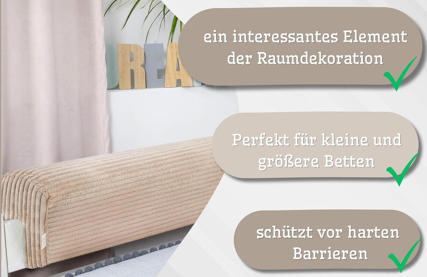 Bettkantenschutz für Kinderbetten, Beige B 90 cm