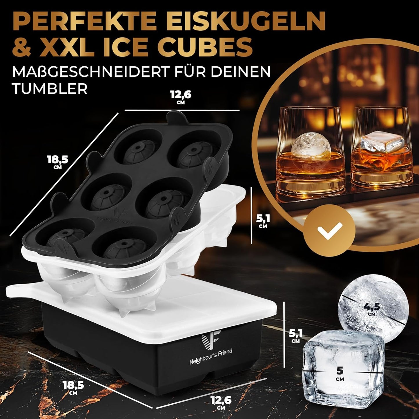 Eiskugel- und Eiswürfelform Set, 1x Eiswürfelform + 1x Eiskugelform