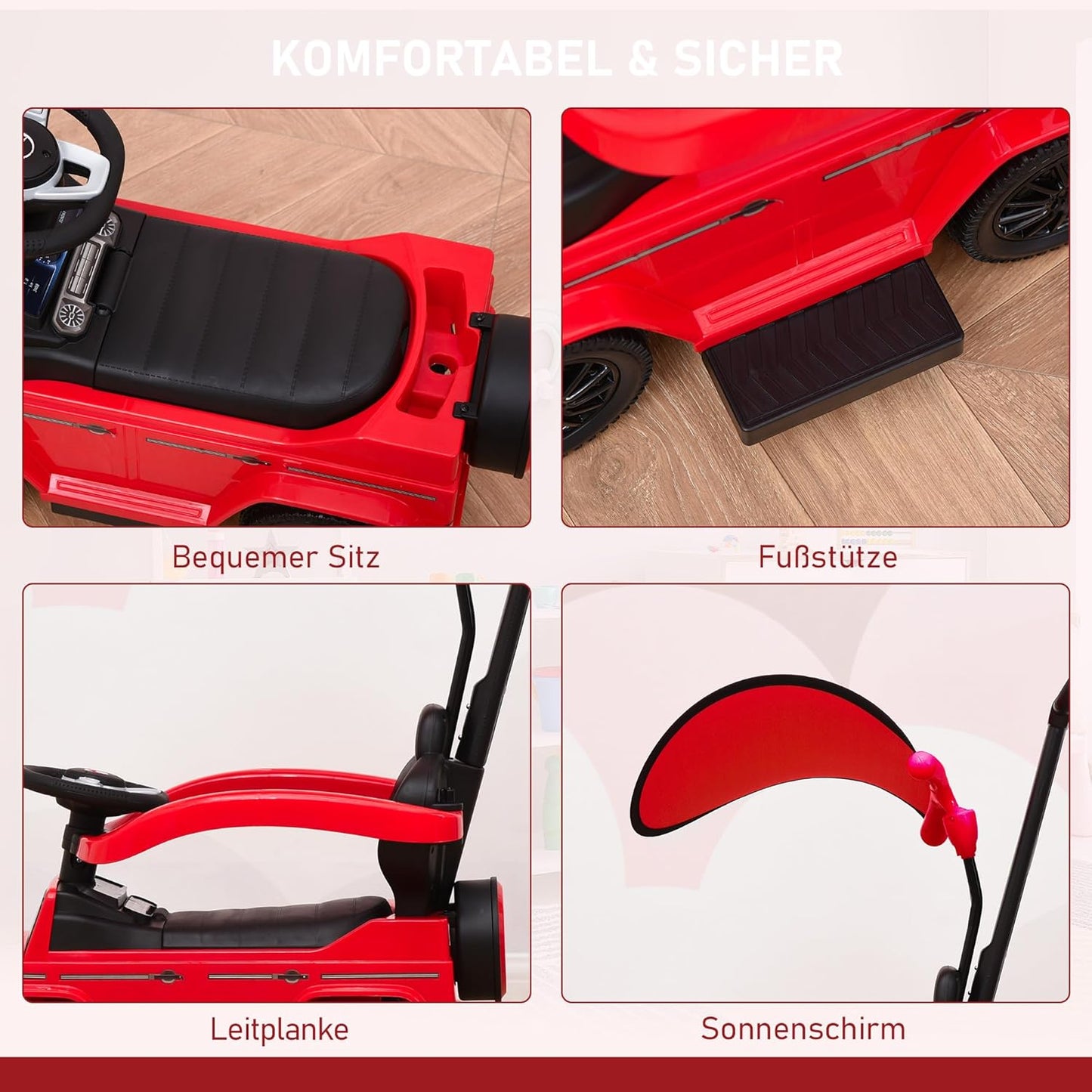 Rutschauto mit Schiebstange, Rot