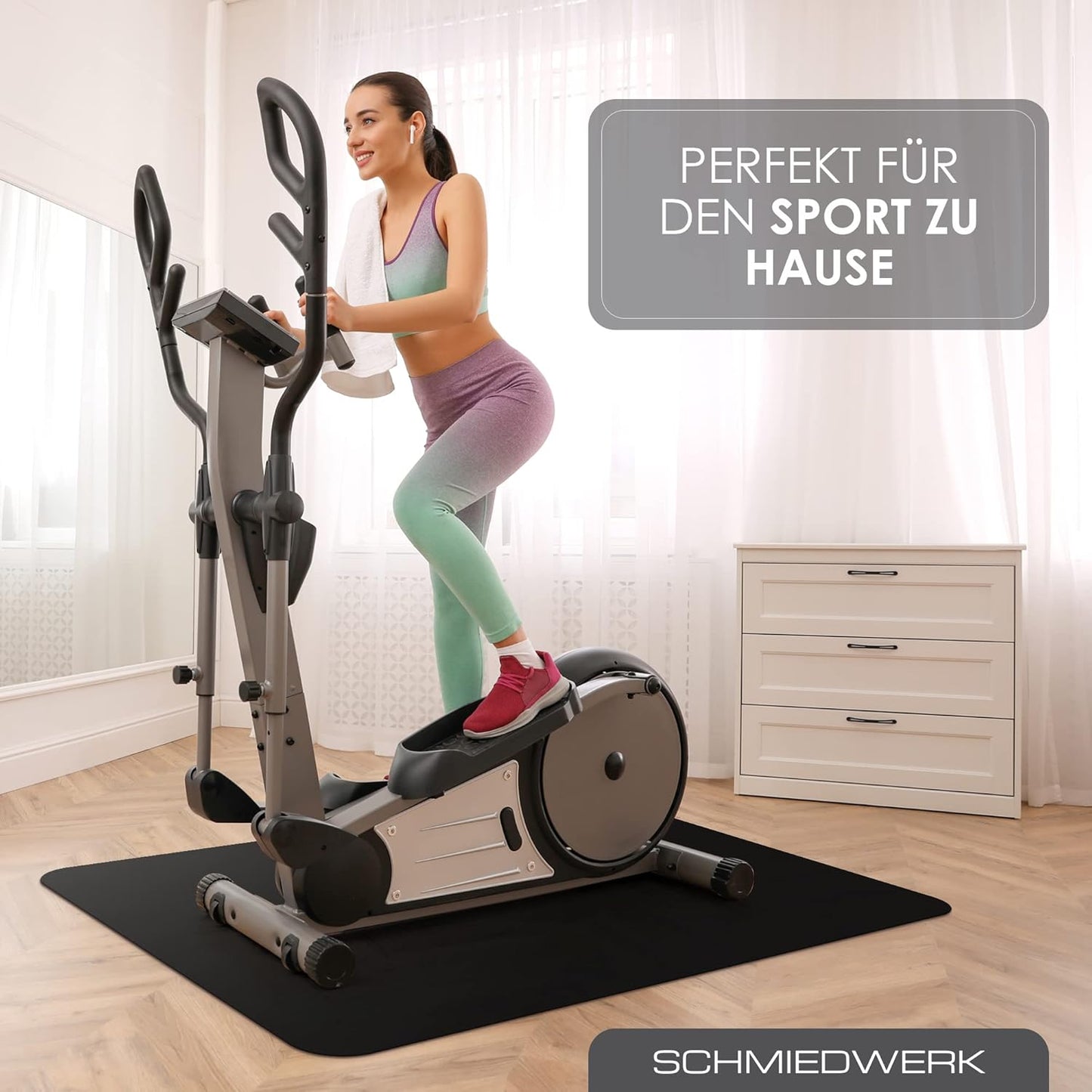 Bodenschutzmatte für Fitnessgeräte (rutschfest), Schwarz 120L x 90B x 0.1D cm