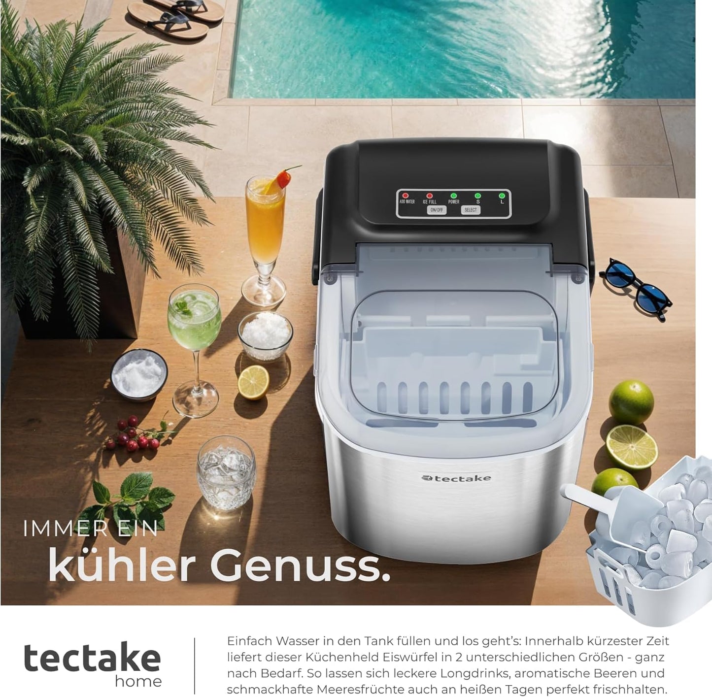 Eiswürfelmaschine Arctic, Wassertank 1,2 L - 12 kg in 24 h Silber