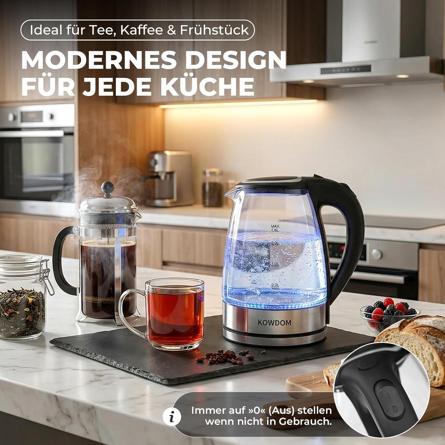 Glas-Wasserkocher 1,8L mit LED-Beleuchtung