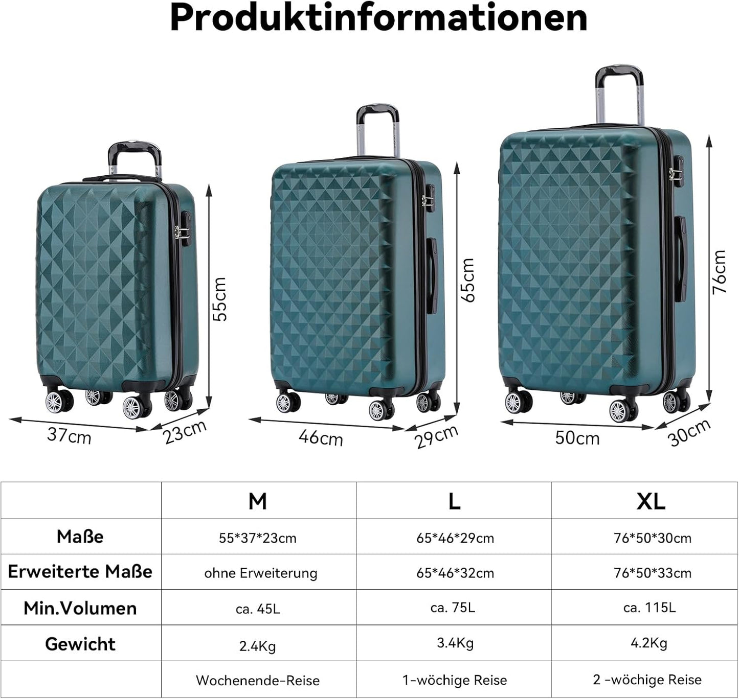 2066 Zwillingsrollen Hartschalen-Trolley, Dunkelgreen XL