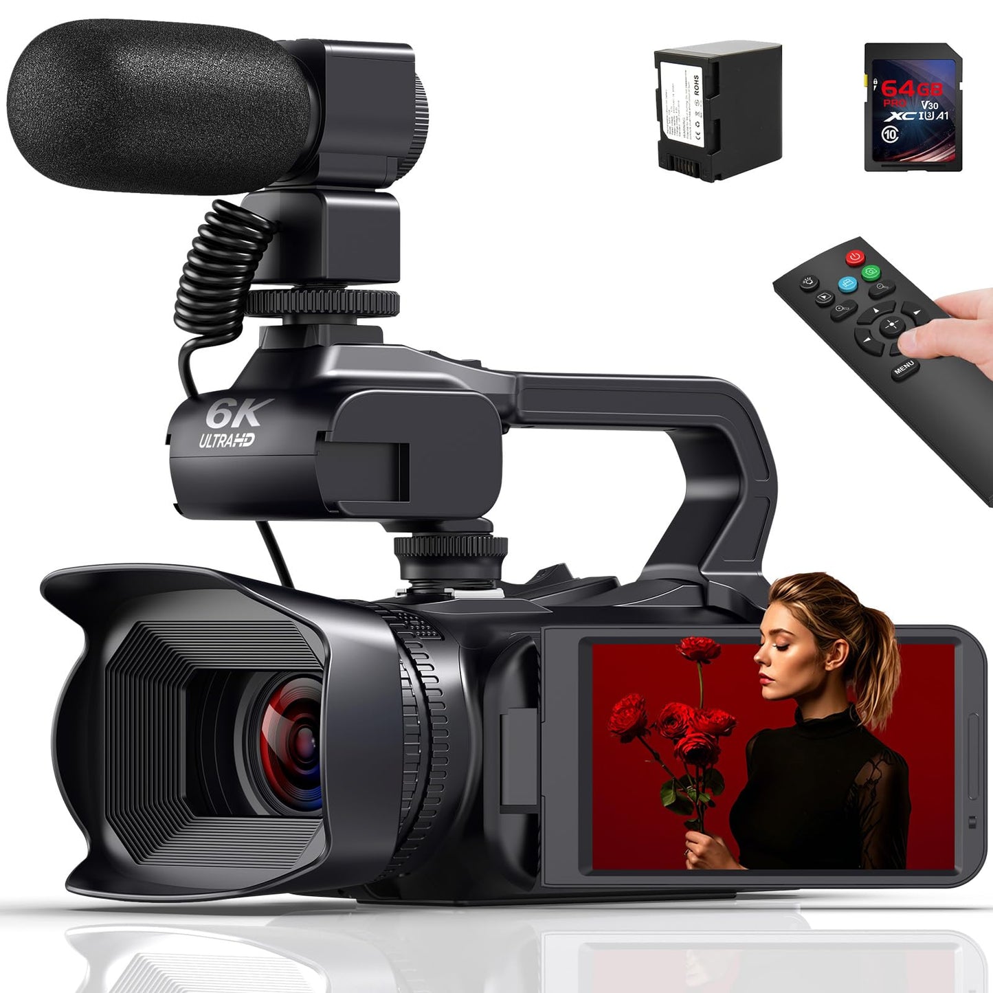 Videokamera mit Nachtsicht und Stabilisator, Schwarz