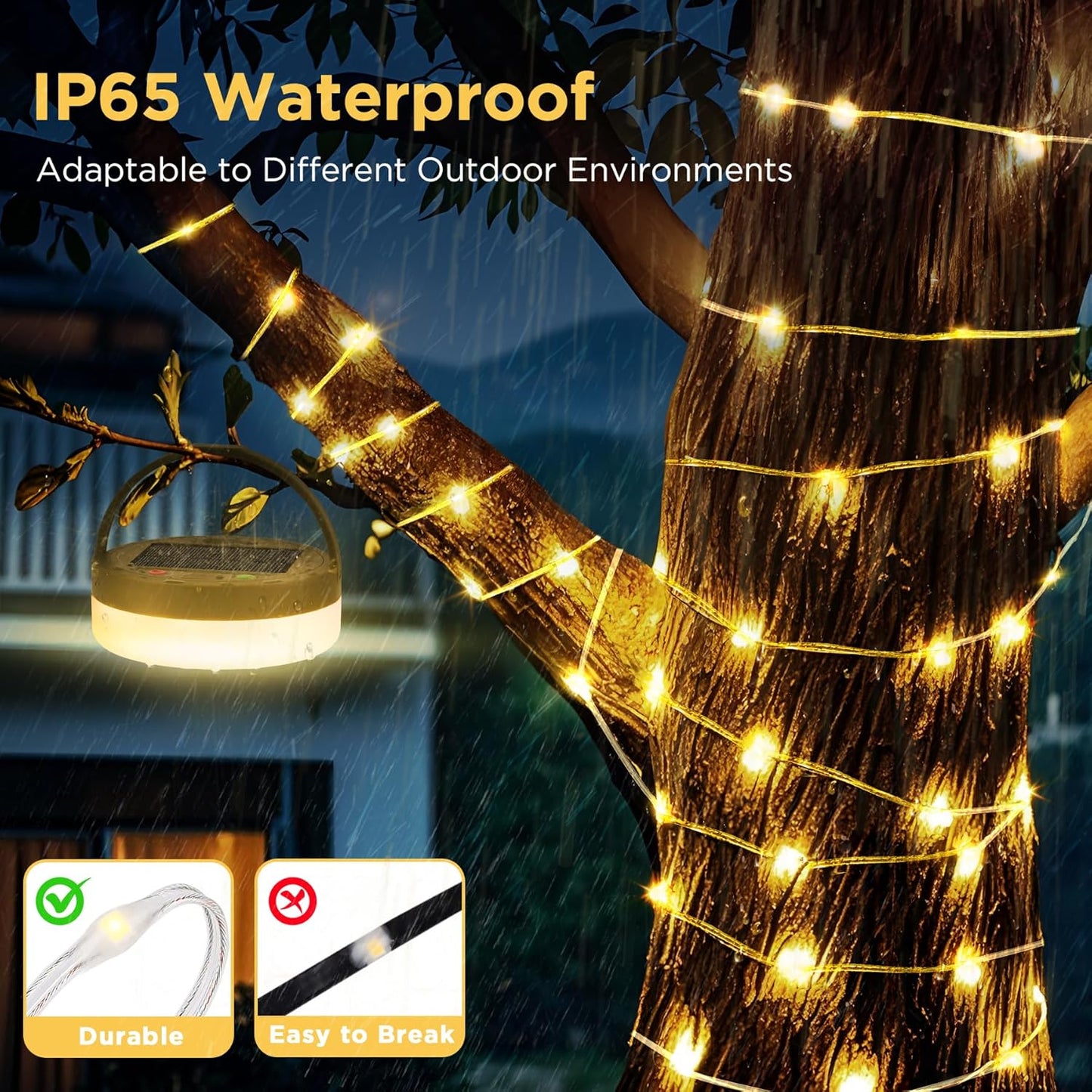 3-in-1 Camping Lichterkette mit Solar & USB Ladeoption, Solar & Usb Laden Grün