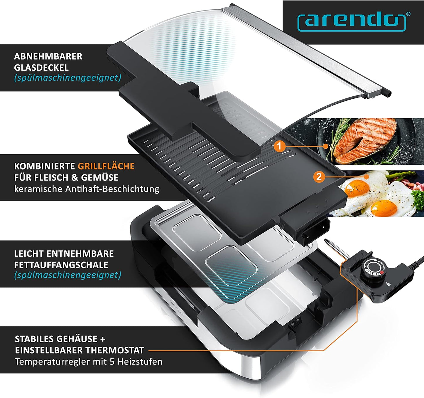 Gourmet Tischgrill - Elektrogrill mit Glasabdeckung