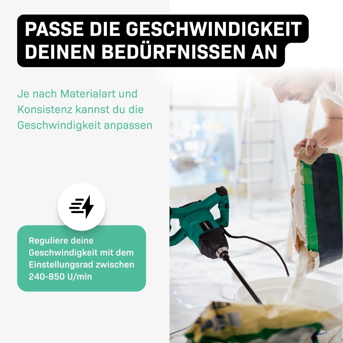 Betonmischer mit Sanftanlauf, 1200 W