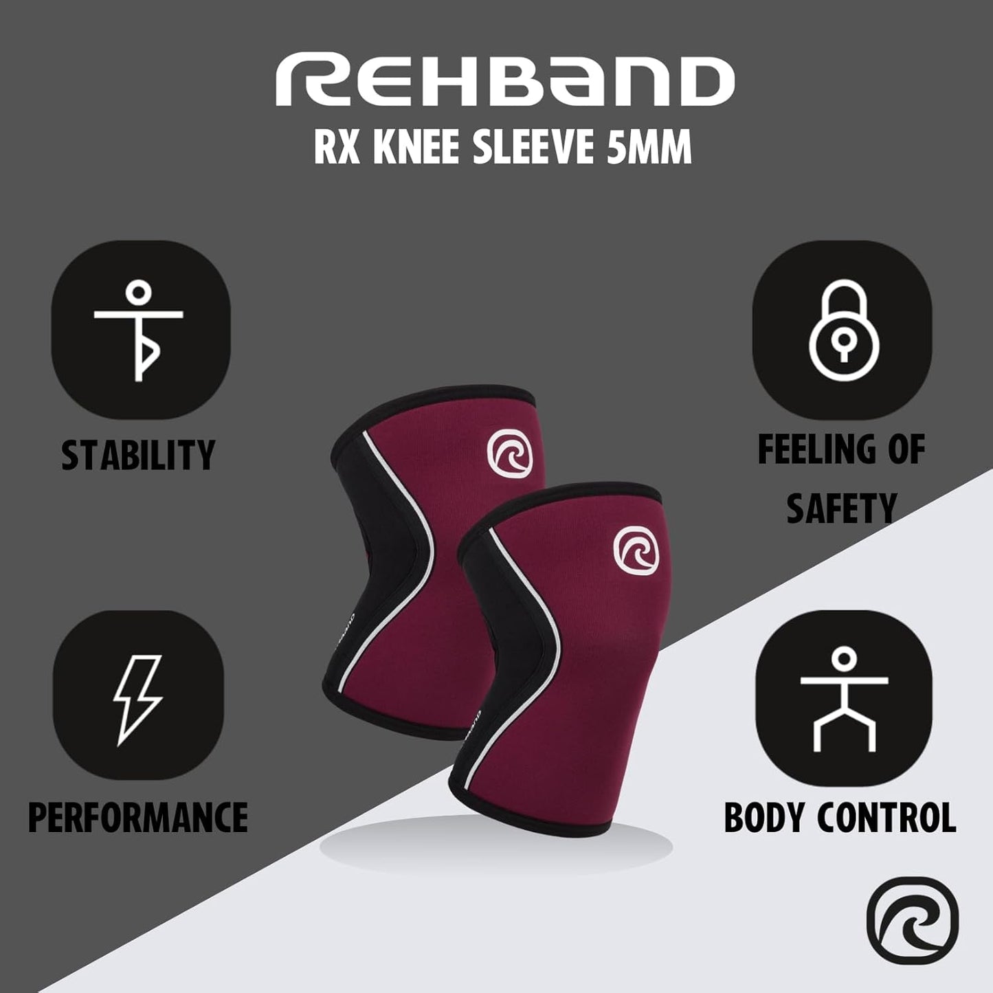 Kniebandage für Kraftsport & Cross Fit, XS Burgundy - 1 Stück