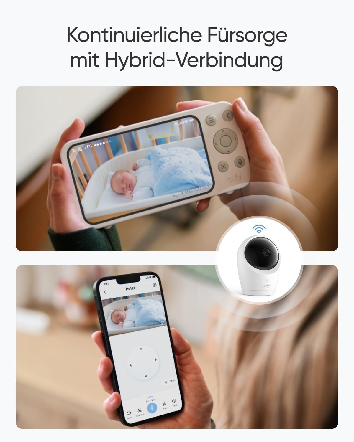 Babyphone mit Kamera E20 & App-Steuerung, 2K Babyphone E20