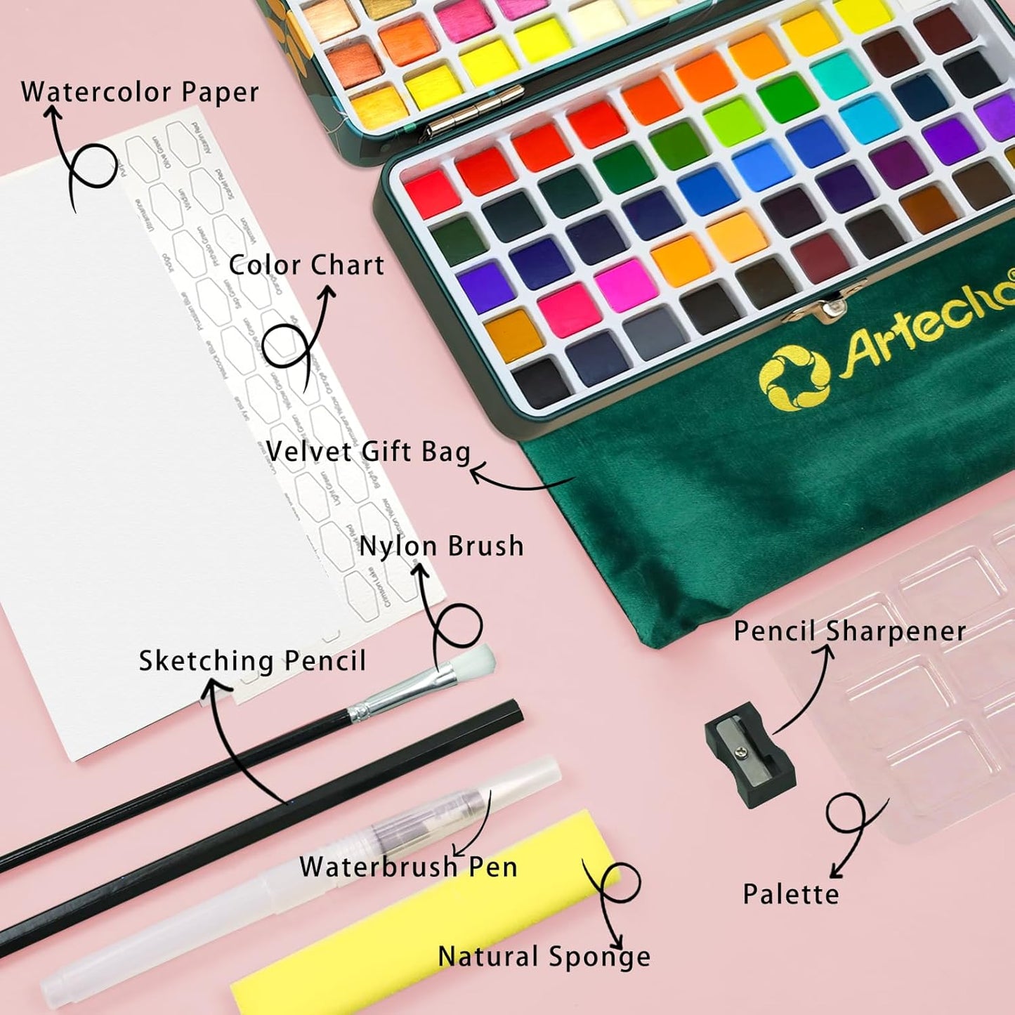 Aquarellfarben-Set mit Papier und Pinsel, 100 Farben