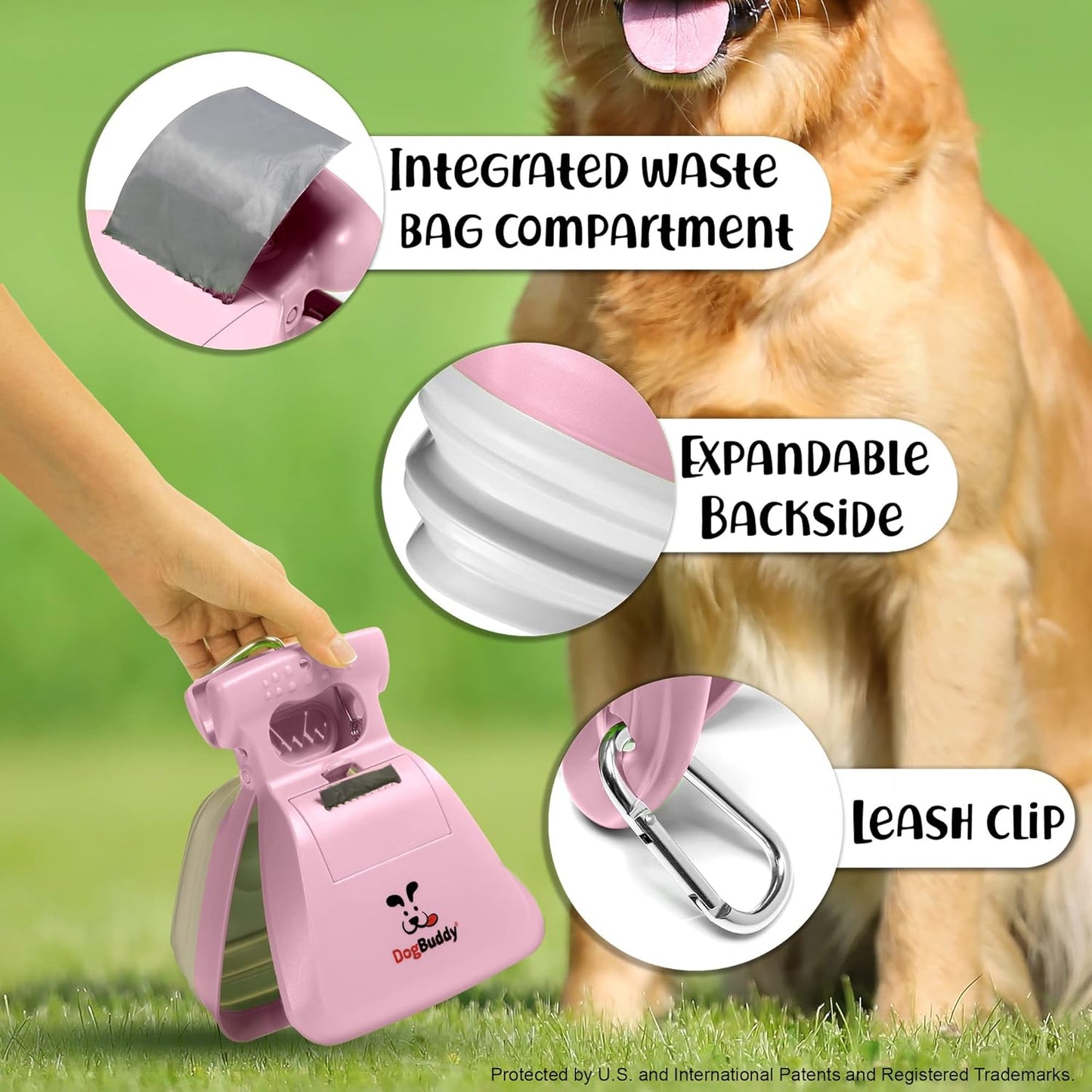 Tragbarer Hundekot-Scooper mit Beutelspender, Medium rose