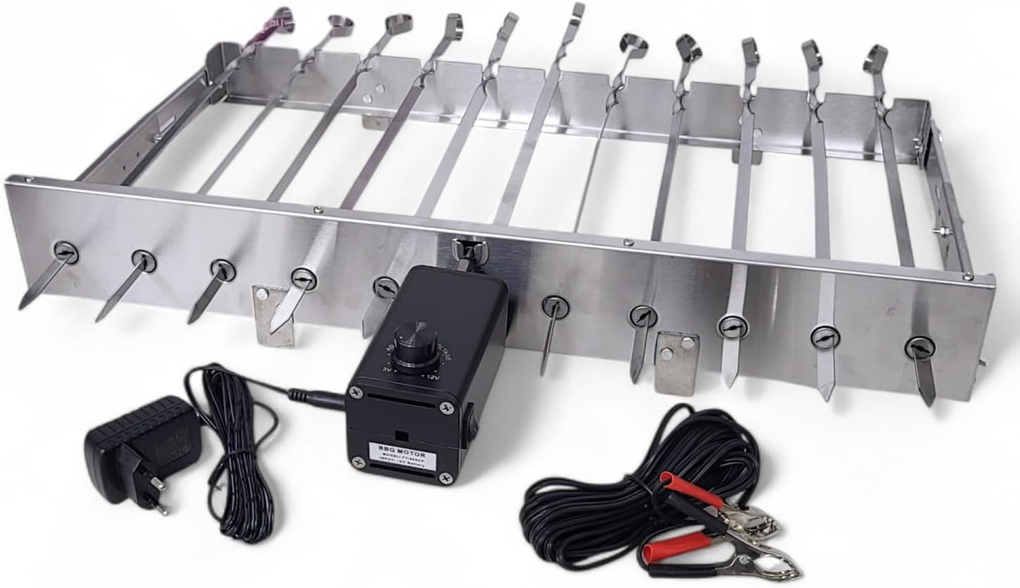 Mangal Drehspiessaufsatz mit Elektromotor, mit 11 Spiesse