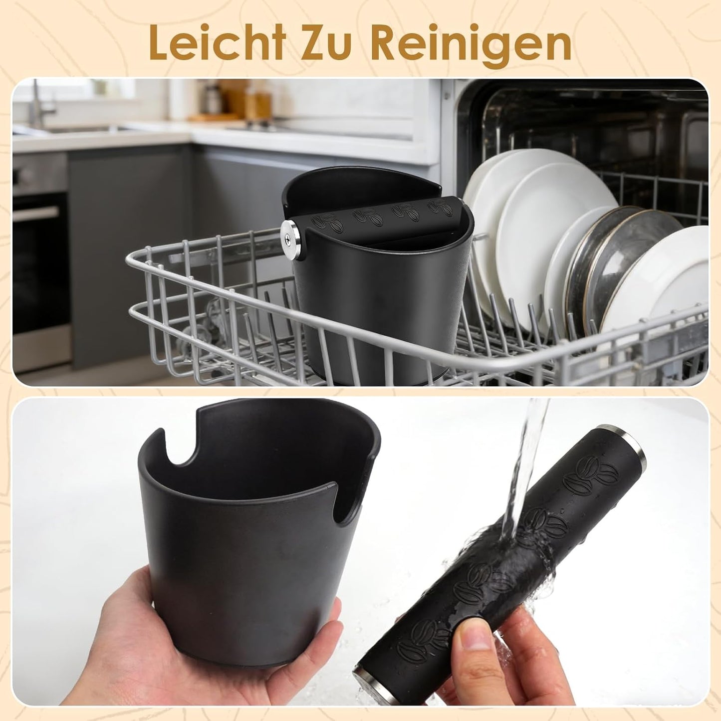 Abklopfbehälter für Siebträger mit Tampermatte