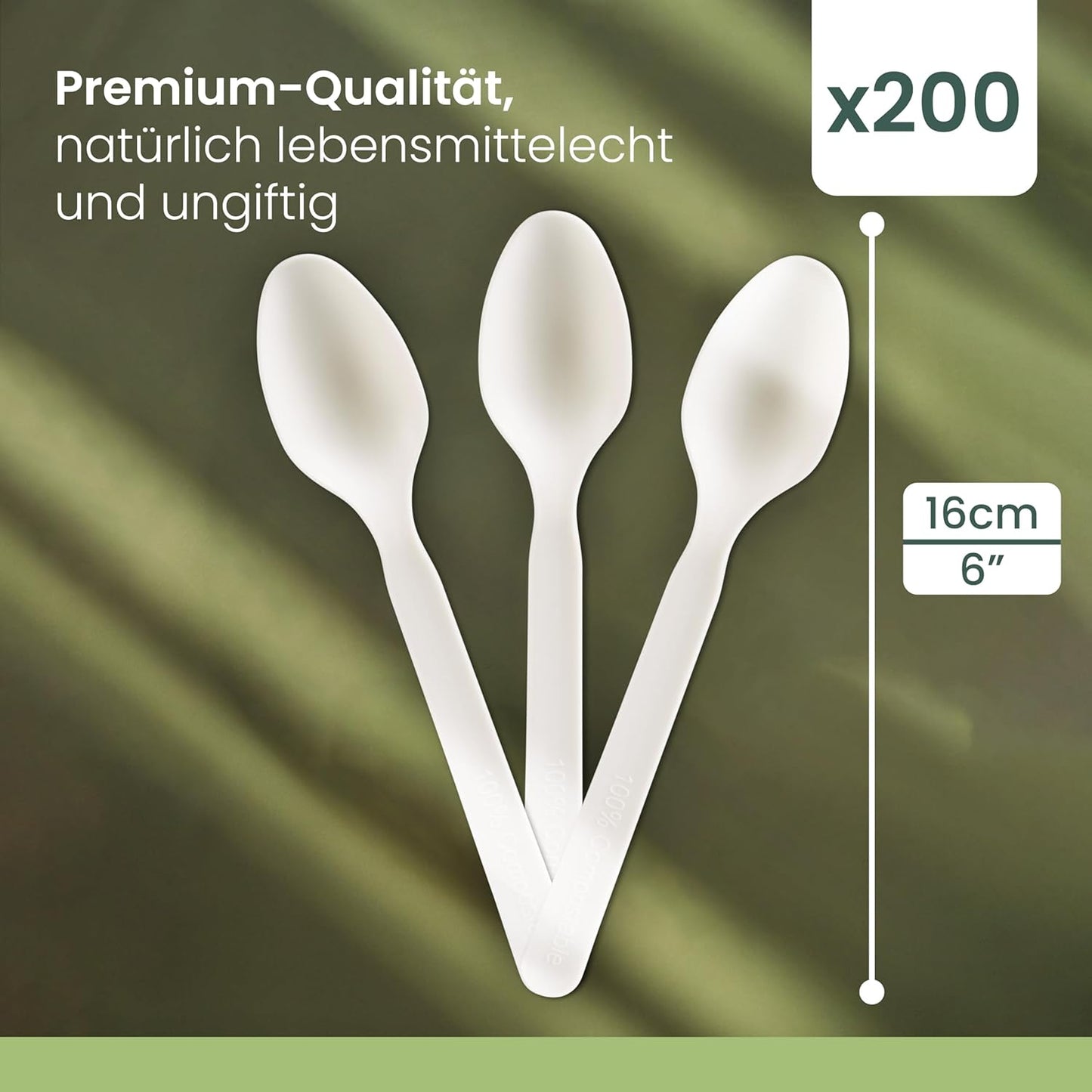 Biologisch abbaubares Löffel-Set, Löffel - Weiss 16cm / 6" 200er Pack
