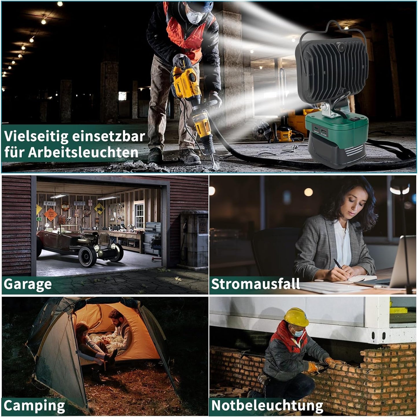 Kabellose LED-Arbeitsleuchte, Green