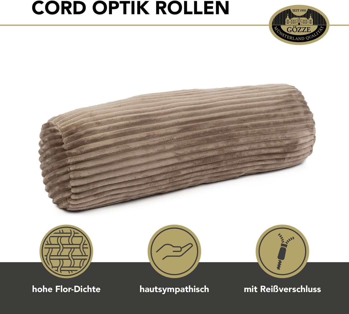 Kissenrolle in Cord Optik, Taupe