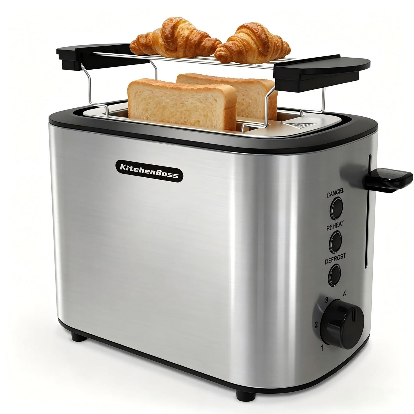 Edelstahl-Toaster mit 6 Bräunungsstufen und Funktionen