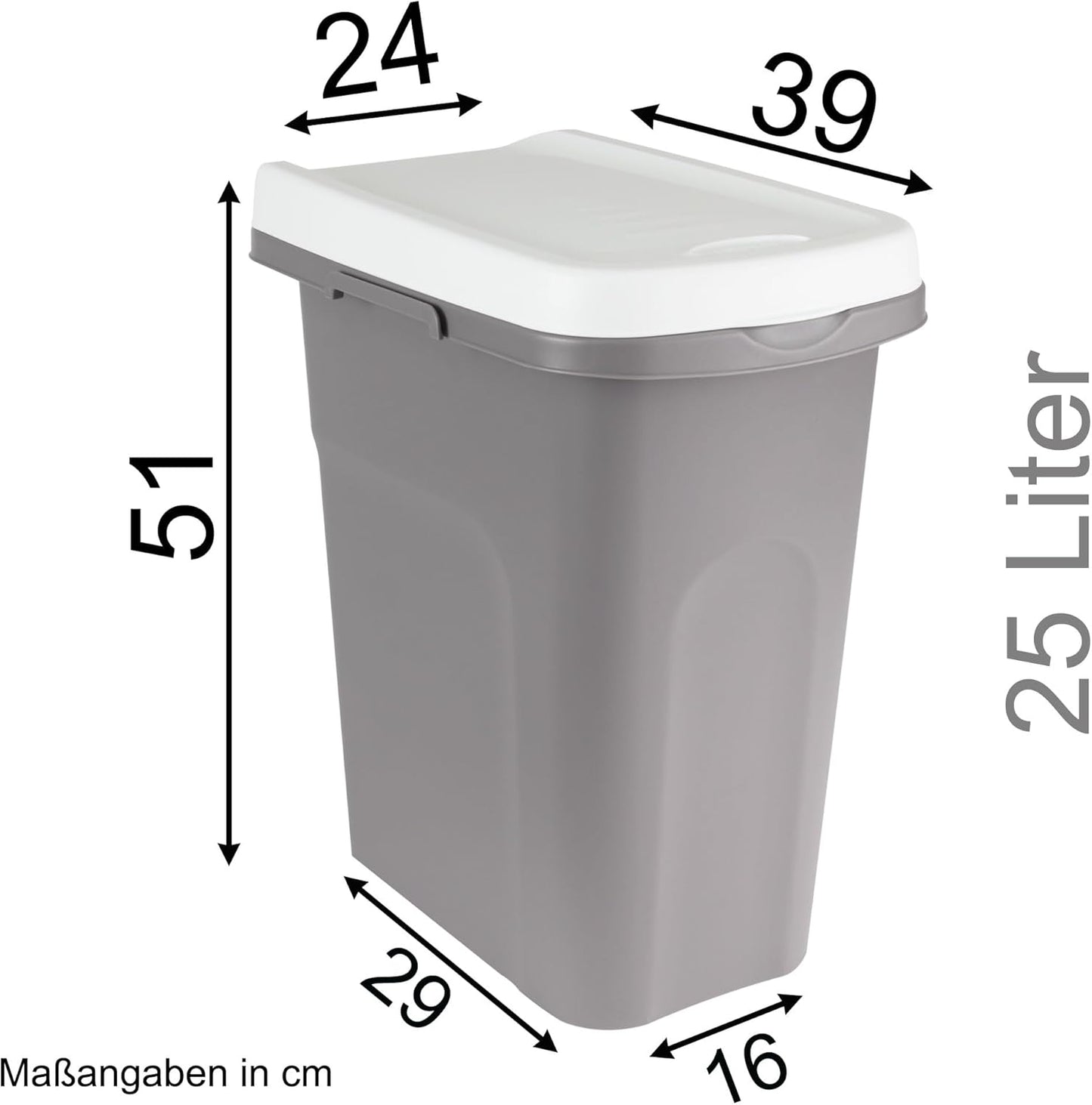 Küchen-Mülleimer mit Deckel, Weiss 25 Liter