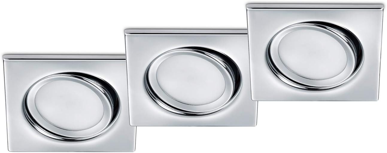 3er-Set LED-Einbauleuchten Rila, eckig 3er Chrom