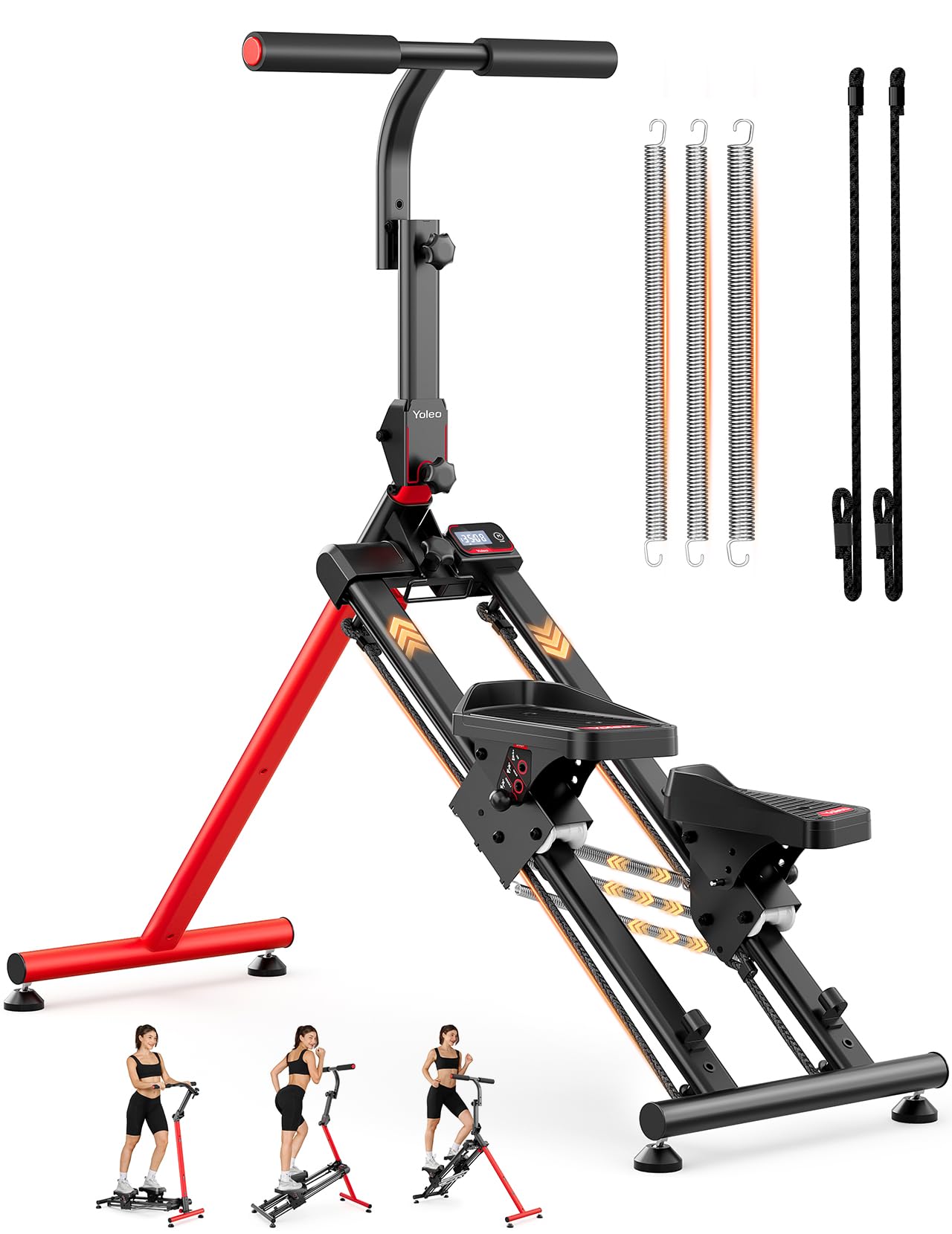 Einstellbarer Widerstand Treppenstepper mit Haltegriff V3.0, V3.0 Einstellbarer Widerstand Stepper + Bungee-Seil*2