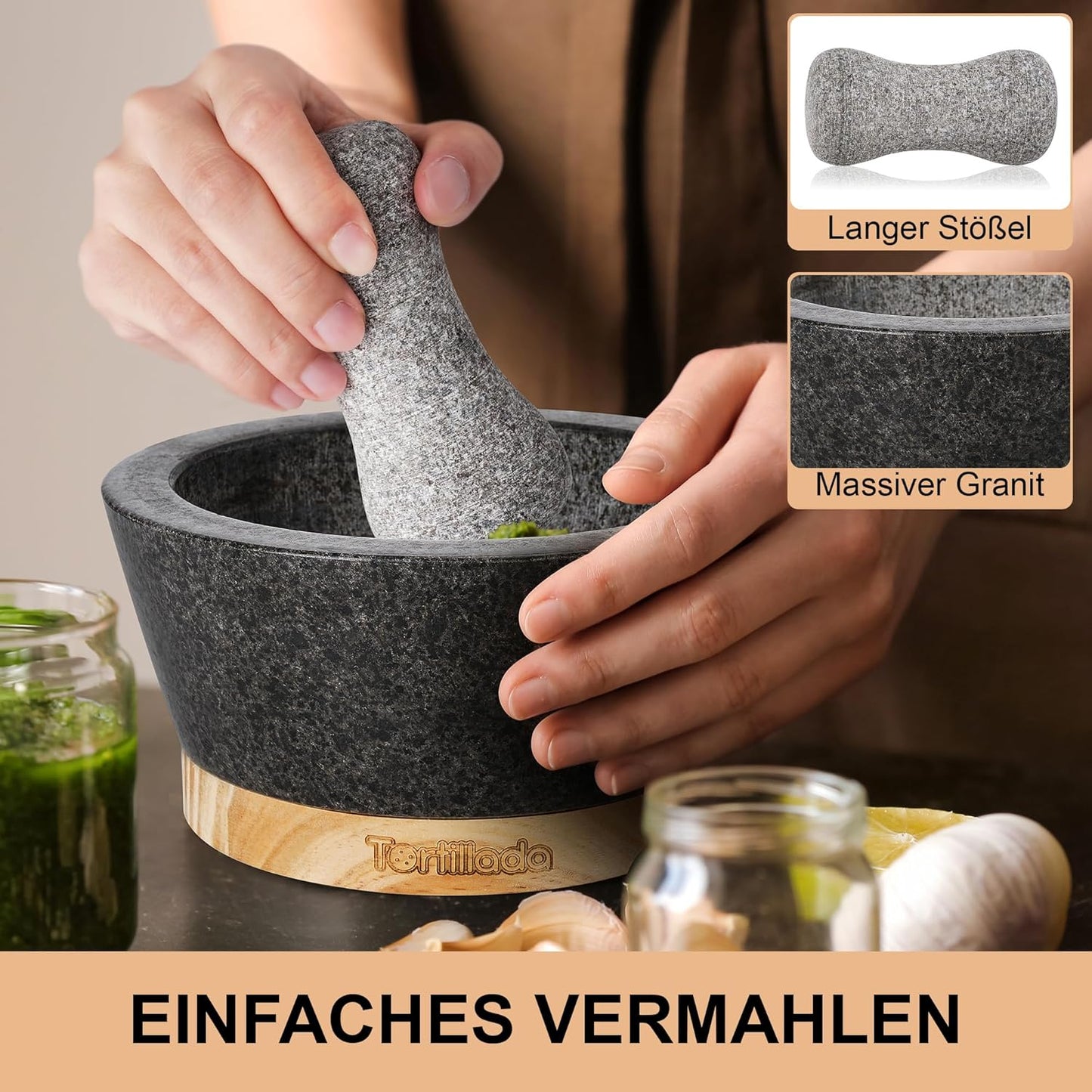 Mörser und Stössel Set mit Rezeptbuch