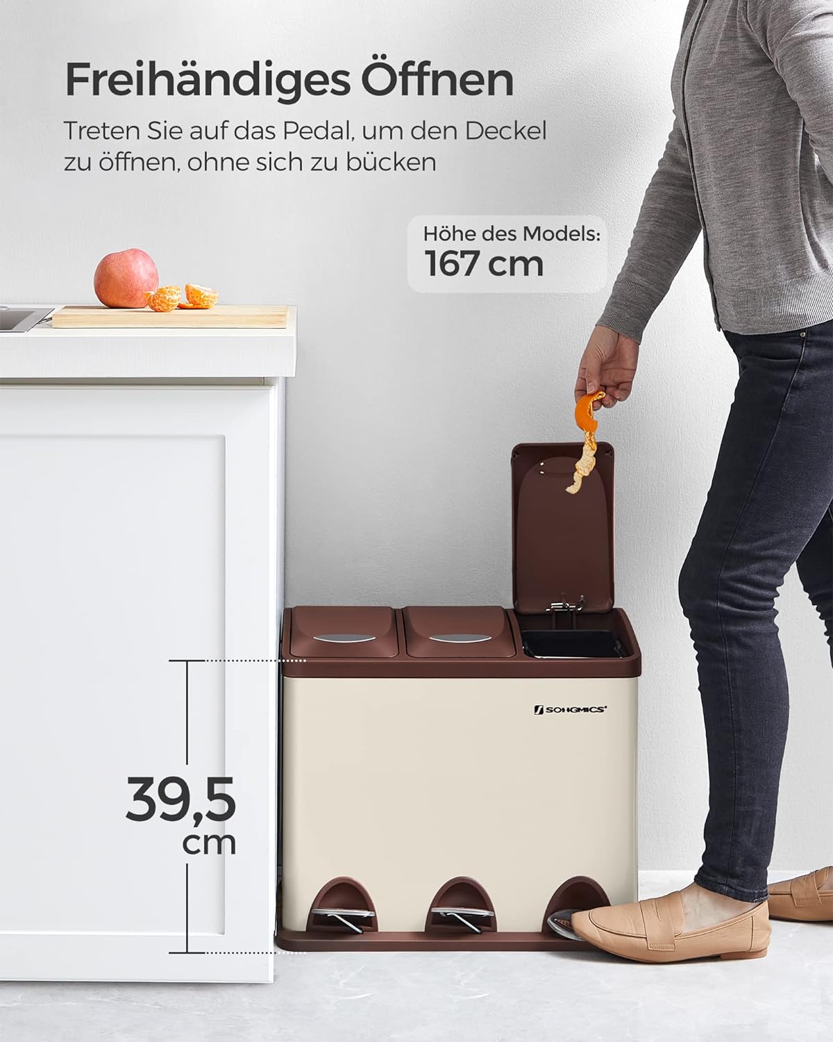 Mülltrennsystem, Elfenbeinfarben + Braun