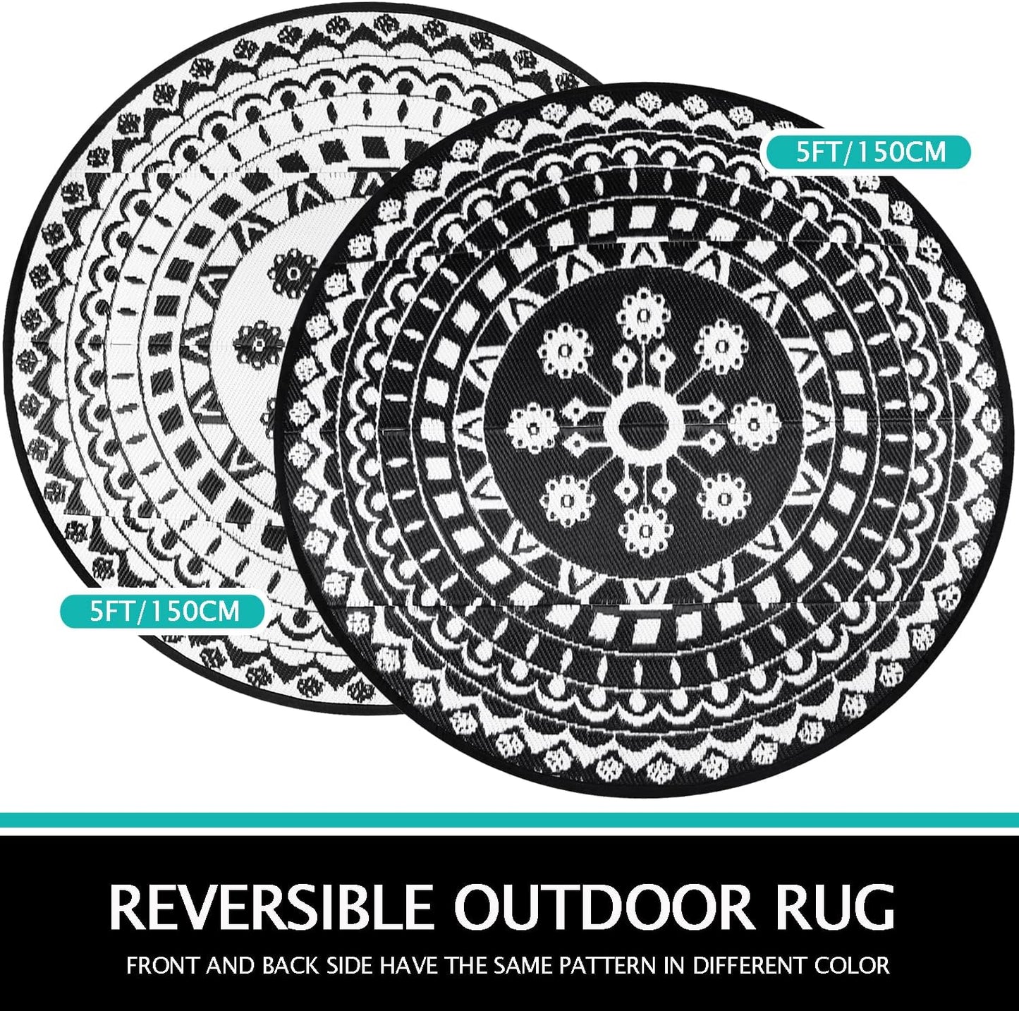 Runder Outdoor-Teppich, Schwarz 150 cm (Rund)