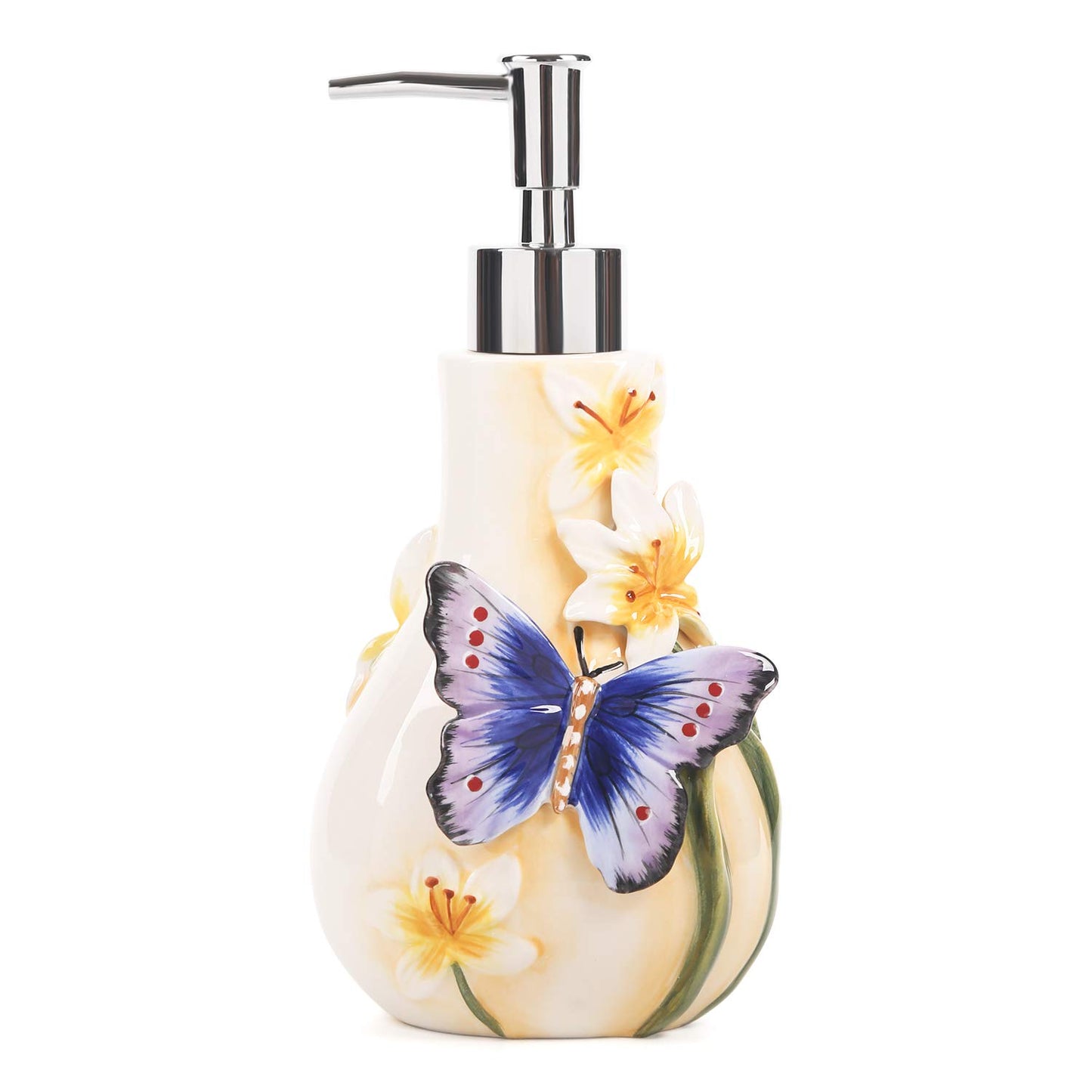 3D Handbemalter Seifenspender mit Schmetterling & Lilien