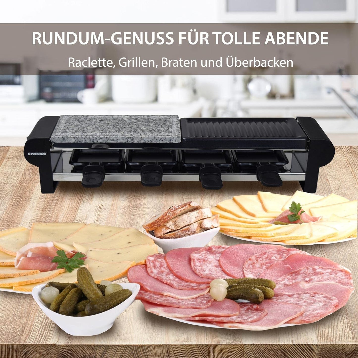 RAC-600W-Thurgau Raclette für 4 Personen, mit Grill und Heissem Stein