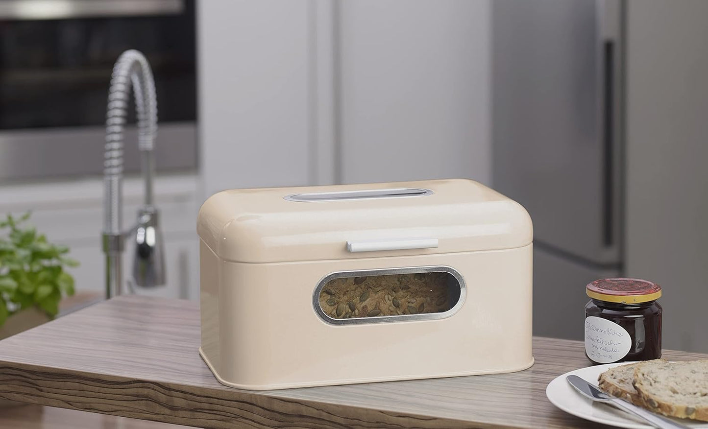 Retro-Brotkasten mit Sichtfenster, platzsparend, Creme S-Single Window Single