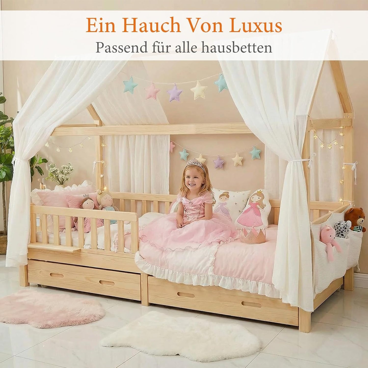 2er-Set Hausbett-Himmel für Kinderzimmer