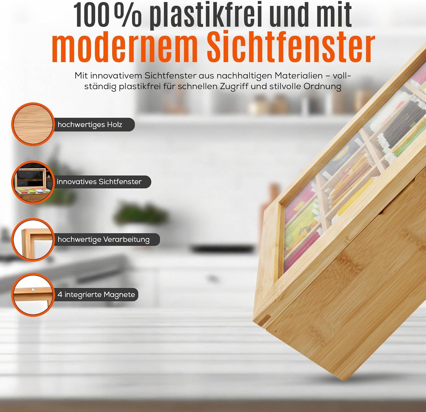 Teebox mit 12 Fächern & Sichtfenster, 12 Fächer
