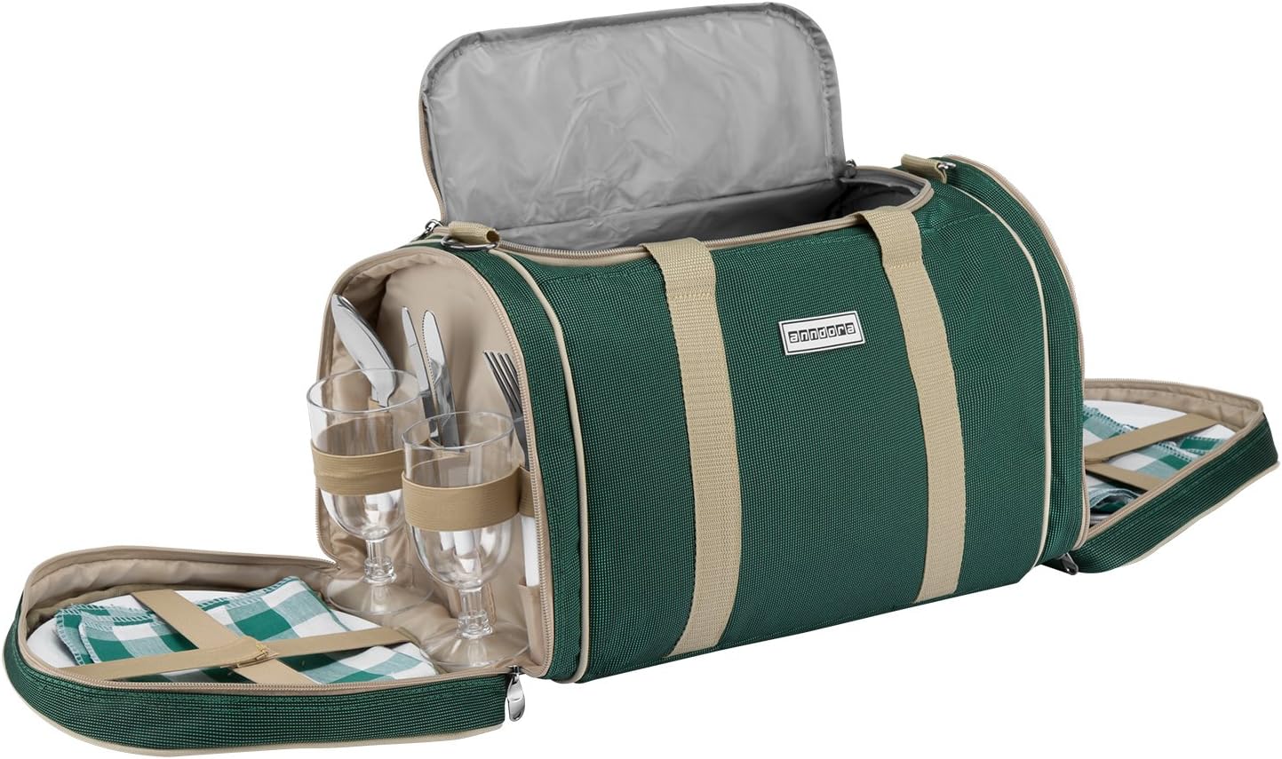 Picknick-Set mit Kühltasche und Decke für 4 Personen, 3337: Dunkelgrün Beige