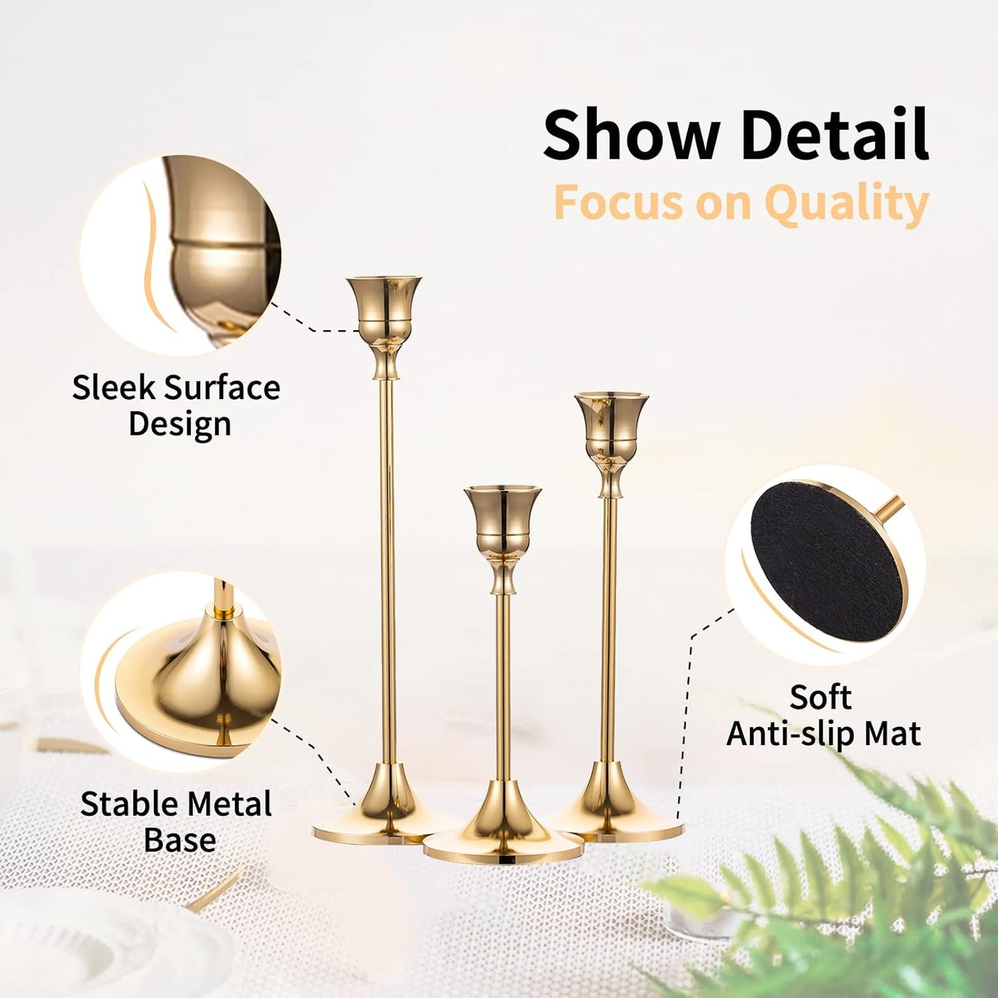 3-teiliges Kerzenhalter-Set, 3 Teile / Satz Gold