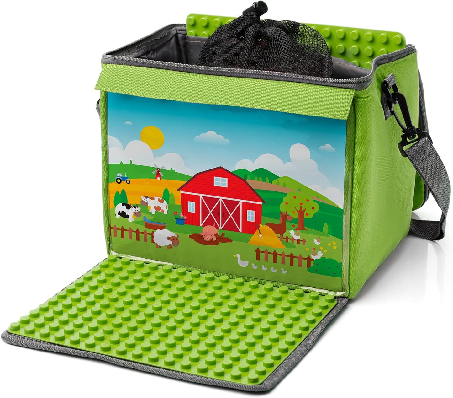 Baustein-Tasche mit ausklappbarer Bauplatte, Farmgrün|XL - für grosse Steine
