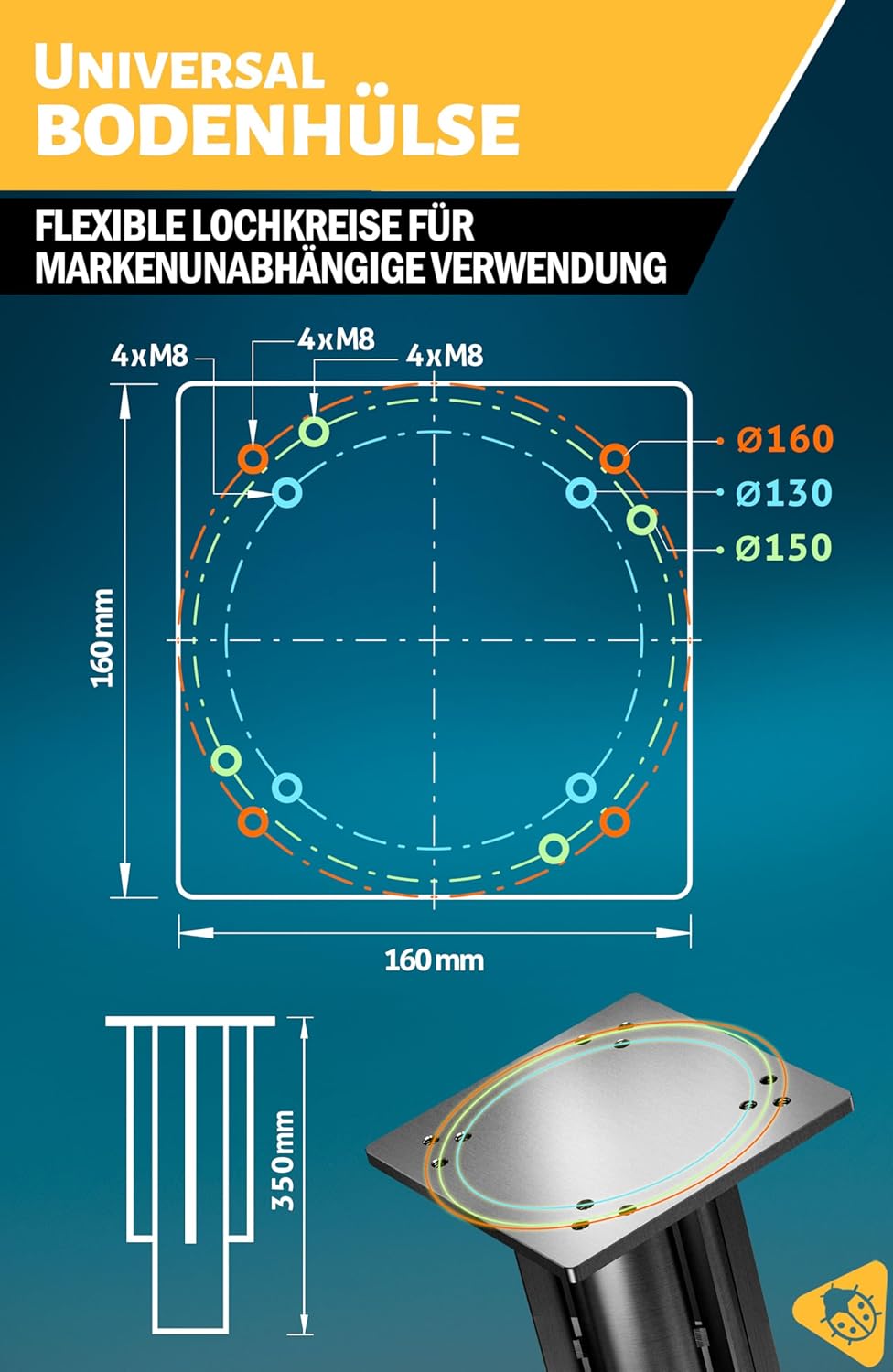 Bodenhülse für Sonnenschirm, Silber Matt