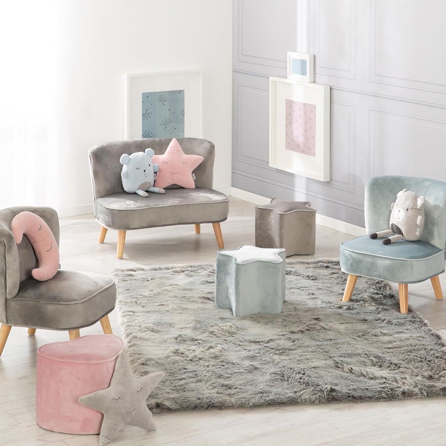 Kinderhocker Lil Sofa, Sternform Silbergrau