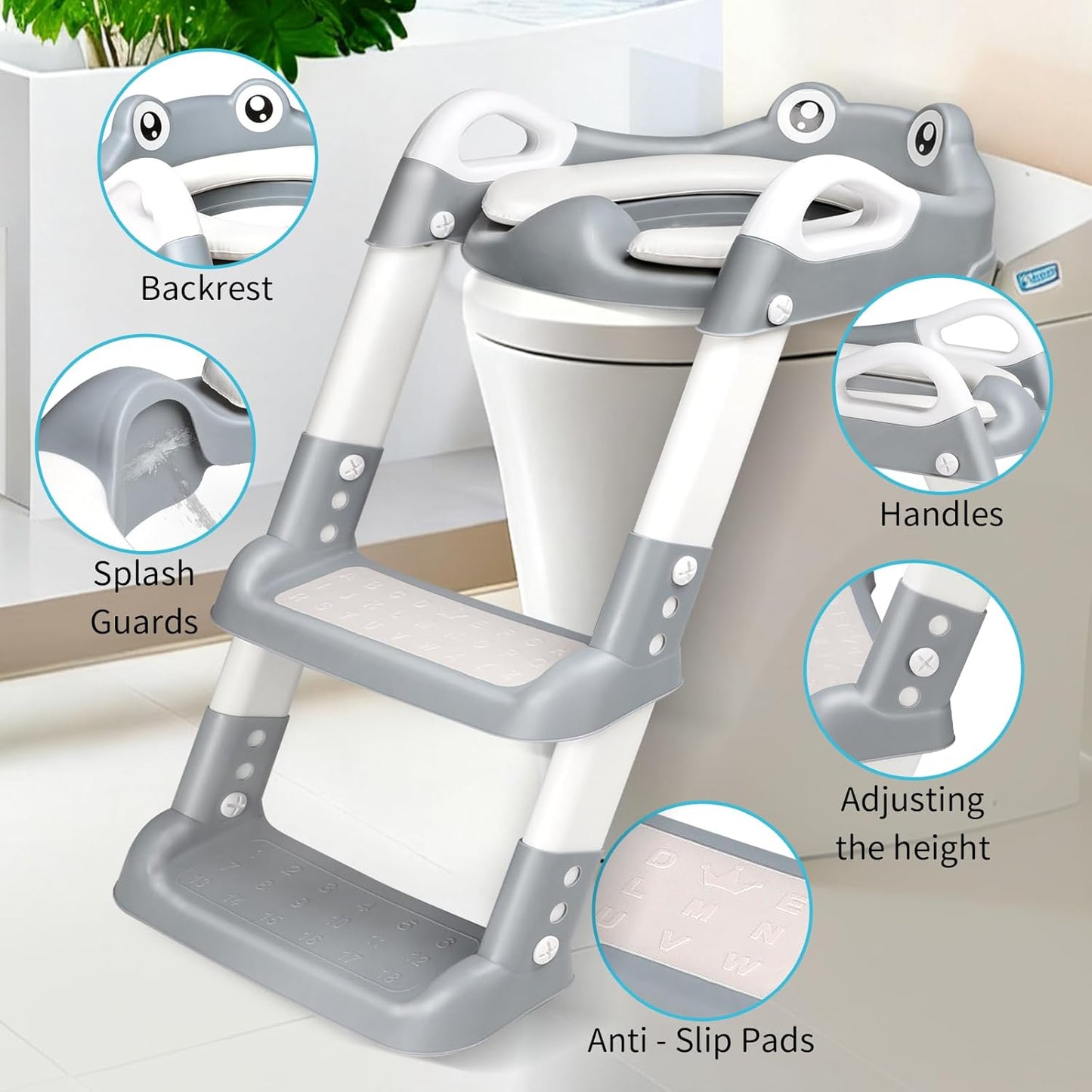 Toilettentrainer mit Treppe für Kinder, Grau