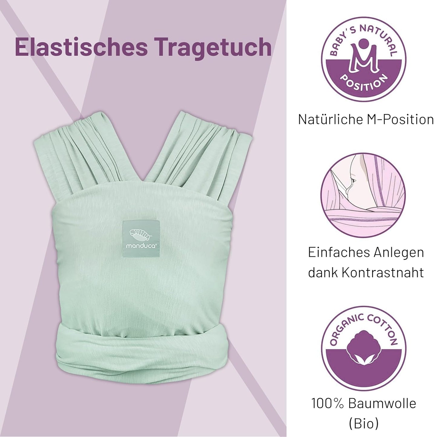 Elastisches Babytragetuch aus Bio-Baumwolle, Mint