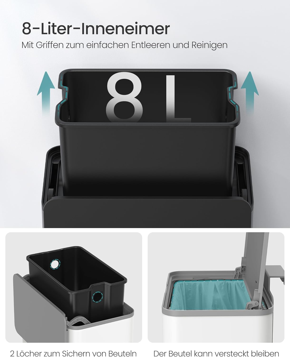 Hängender Komposteimer mit Deckel, wolkenweiß
