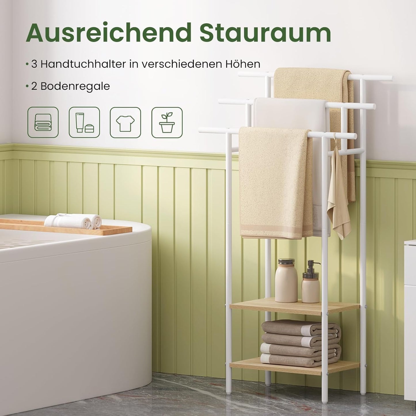 Handtuchständer mit 3 Stangen, Weiss