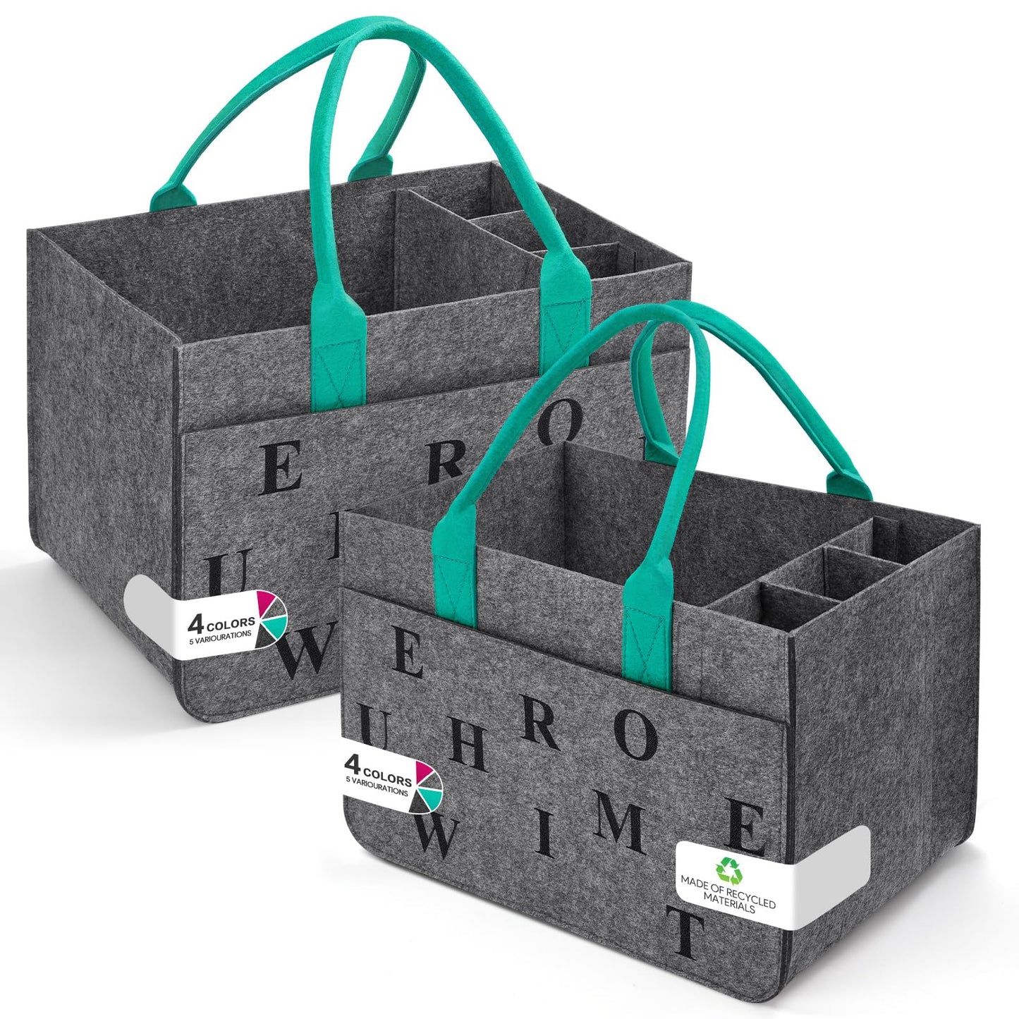 Filz Einkaufskörbe-Set, Doppelpack Mittelgrau/Türkis